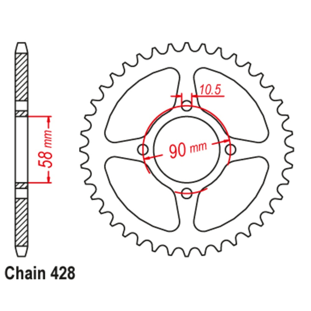 44T Rear Sprocket Honda CBR125 (1221) Same as 11-221-44