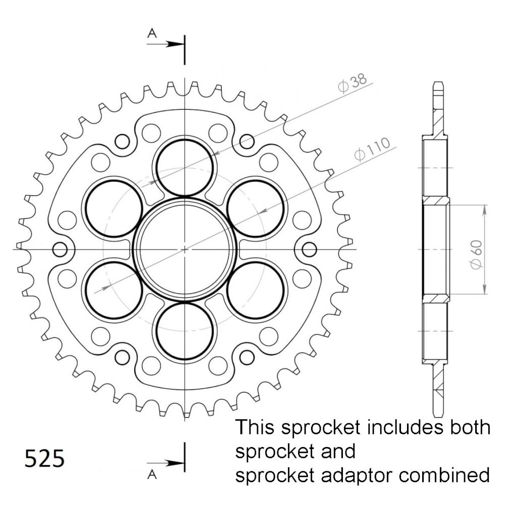 39T Stealth Rear Sprocket Ducati Panigale 1199/1299 525p (755_525) Black