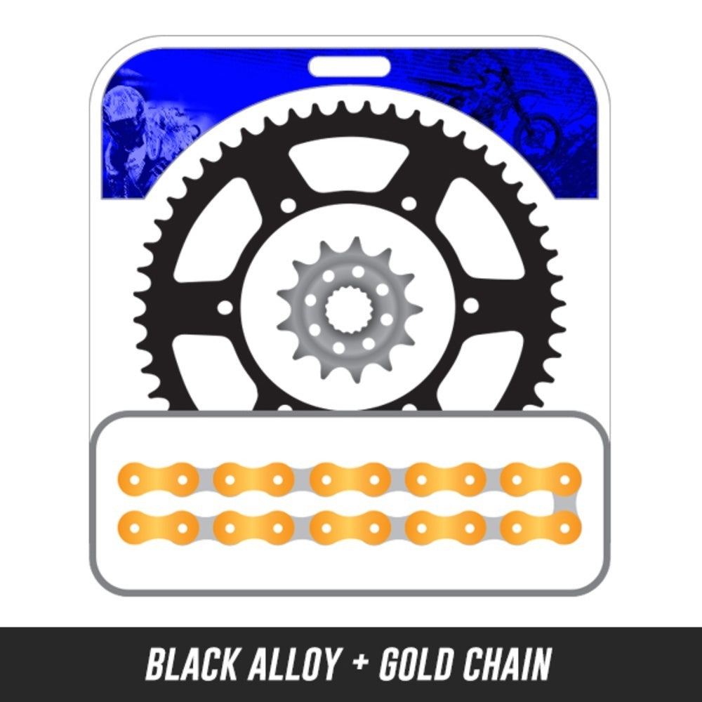 YZ/WR450F/YZ250 00-16,Front: 167-13,Rear: 428-50 ALLOY BLACK,Chain: 520 MRD7 GOLD