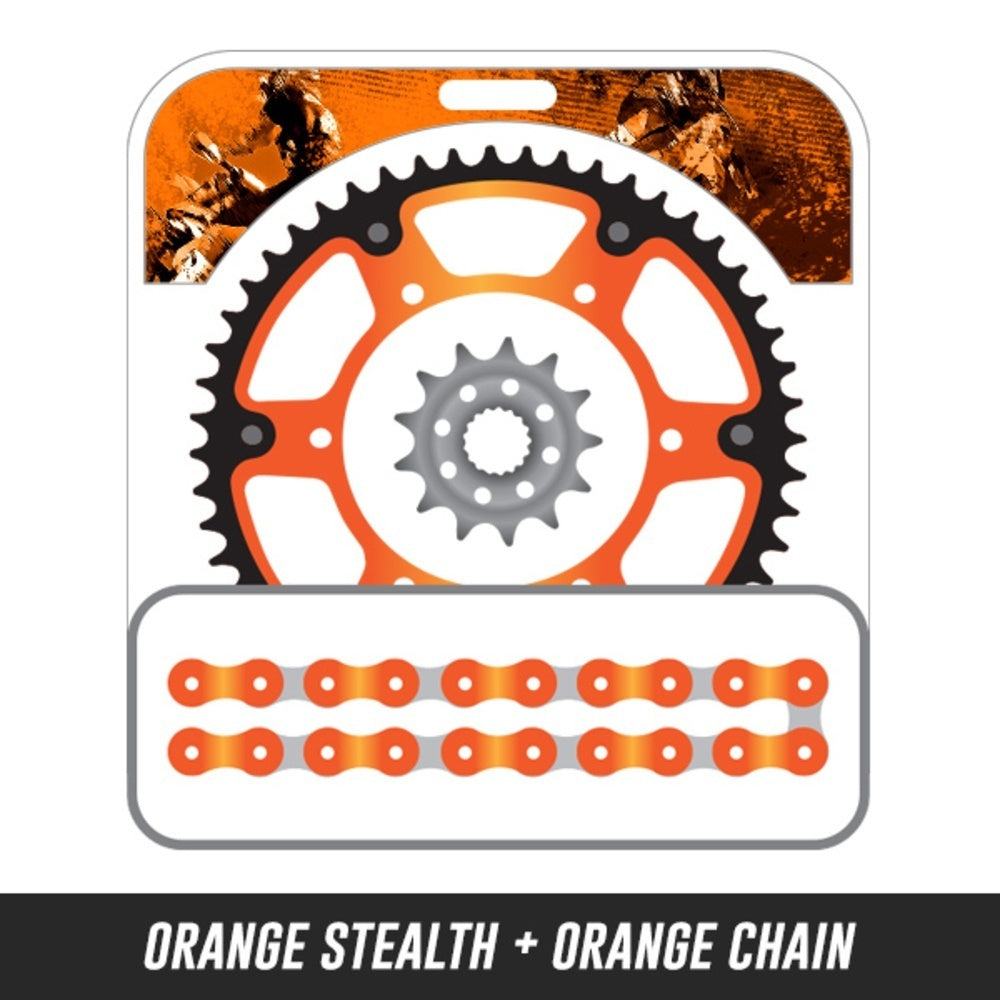 85SX 03-16,Front: KT5-13,Rear: KM4-46 STEALTH ORANGE,Chain: 428 SHDR ORANGE