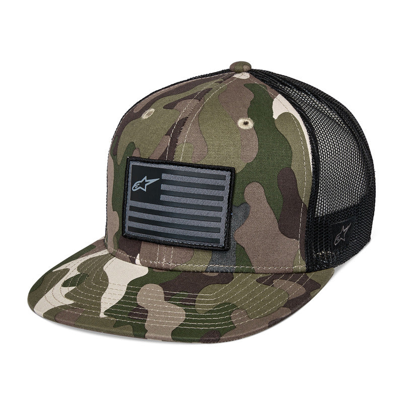 FLAG FLAT TRUCKER HAT GREEN CAMO/BLACK