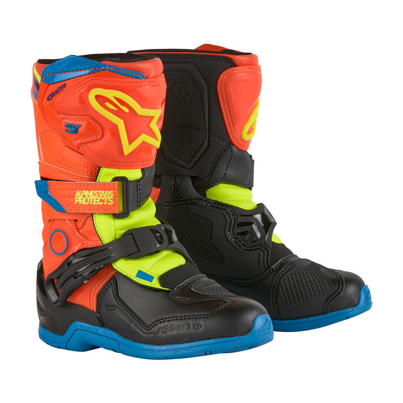 TECH 3S KIDS BOOTS FLUROORANGE-ENAMEL BLUE-FLUROYELLOW