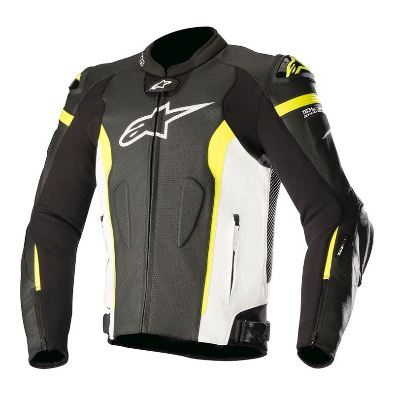 MISSILE TECH AIR LEATHER JACKET BLACK WHITE FLURO-YELLOW