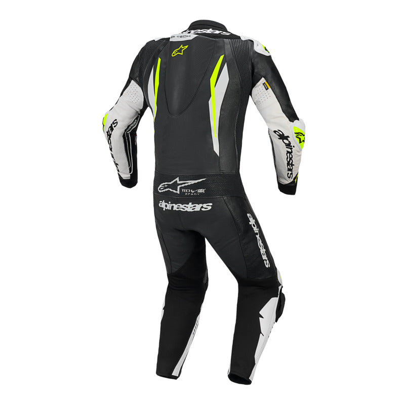 GP TECH V5 1 PC LEATHER SUIT BLACK WHITE YELLOW FLURO
