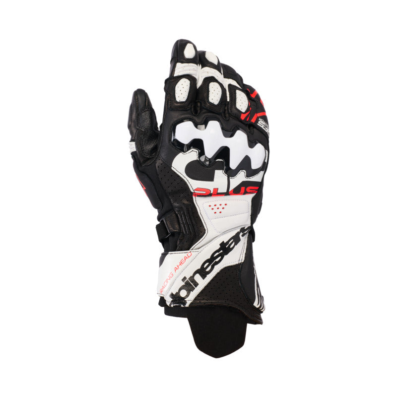 GP PLUS R V3 LEATHER GLOVES BLACK WHITE FLURO-RED