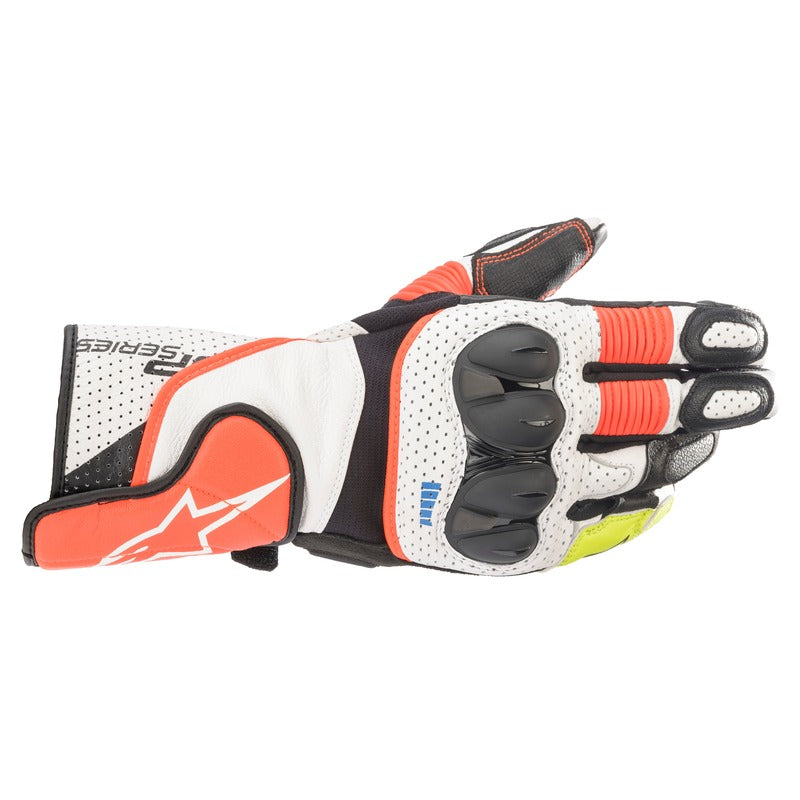 SP2 V3 LEATHER GLOVE WHITE FLURO-RED BLACK