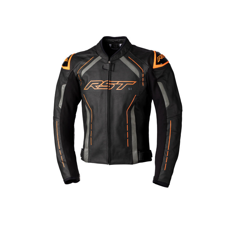 S-1 CE LEATHER JACKET BLACK-GREY-NEON ORANGE