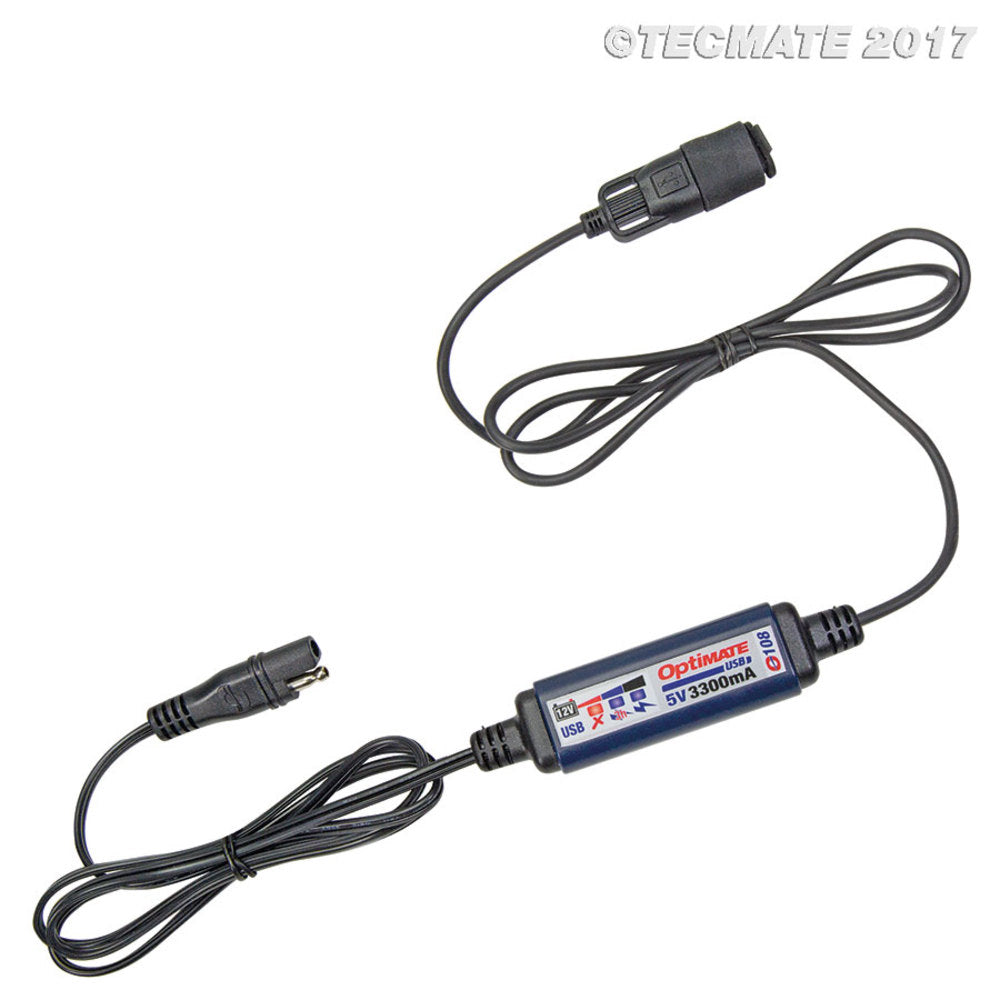 Optimate 3300mA USB charger with battery auto protect off, weatherproof, SAE, in & out cables