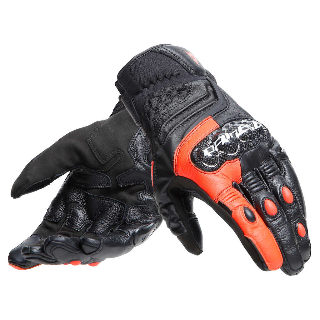 Dainese Carbon 4 Leather Gloves - Short Cuff - BLACK/FLUO-RED