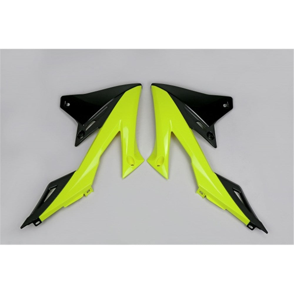 UFO RADIATOR COVERS SUZUKI RMZ 250 (2019-25) - RMZ 450 (2018-25) BLK/NEON YEL