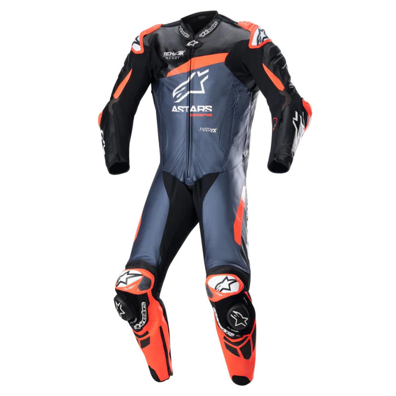 GP PLUS V4 1PC LEATHER SUIT BLACK RED FLURO DARK BLUE (1357)