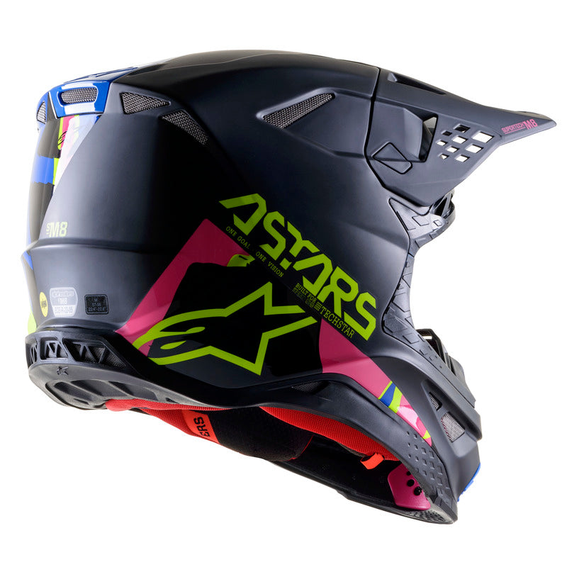 SUPERTECH SM8 ECHO HELMET ECE | BLACK BLUE/ FLURO YELLOW FLURO PINK (1759) /56 (S) $#$