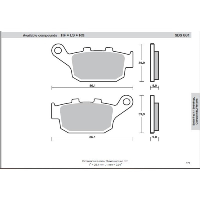 SBS 881LS REAR PADS | SINTER STREET