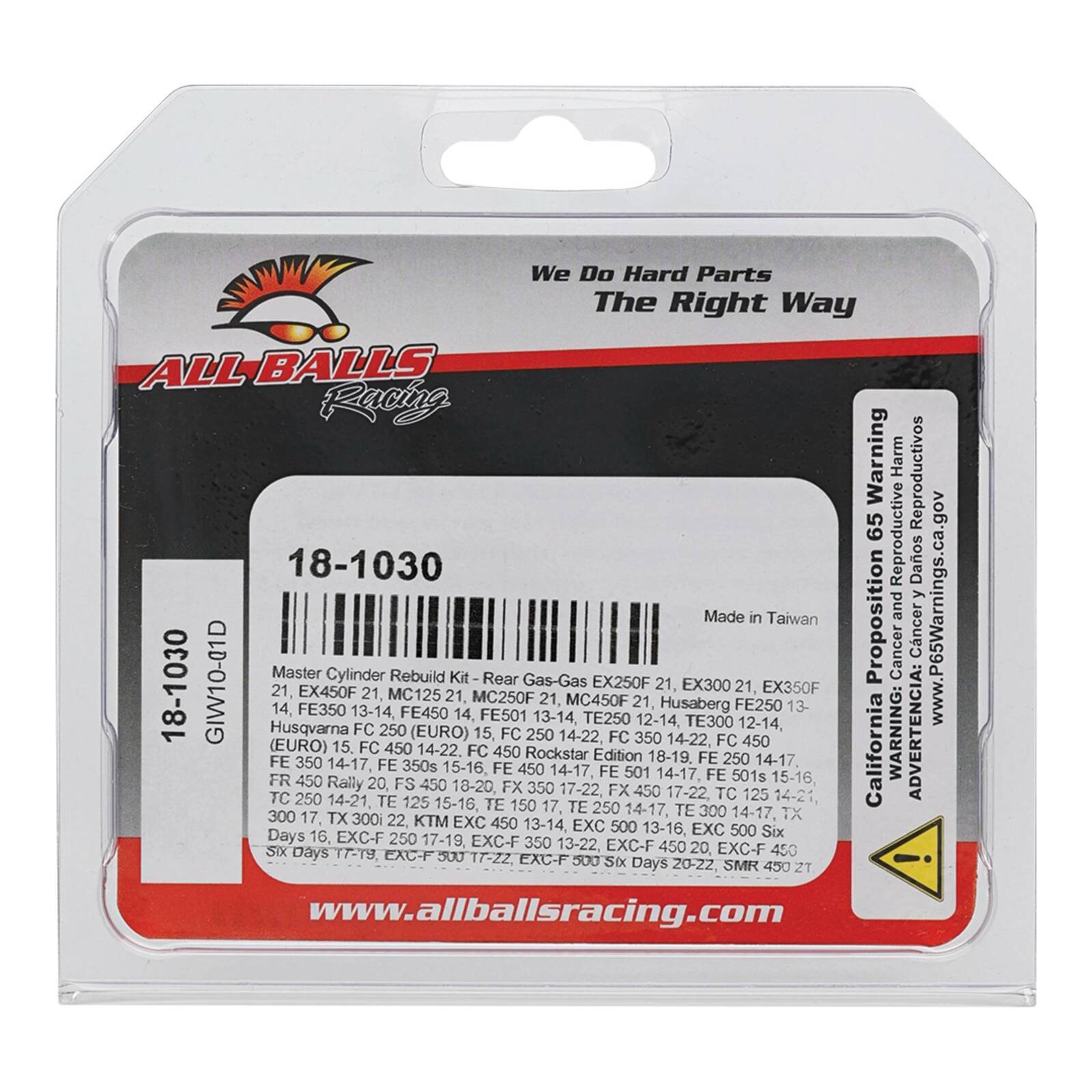 All Balls Racing Master Cylinder Rebuild Kit (18-1030)