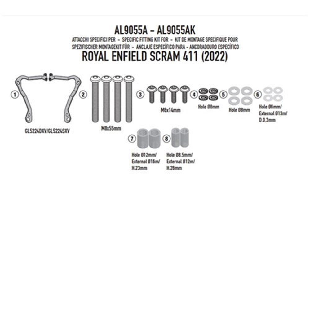 GIVI SPECIFIC WINDSCREEN FITTING KIT - ROYAL ENFIELD SCRAM 411 22-24 (NEEDS SCREEN 100AL, 100ALB, 140A, 140S)