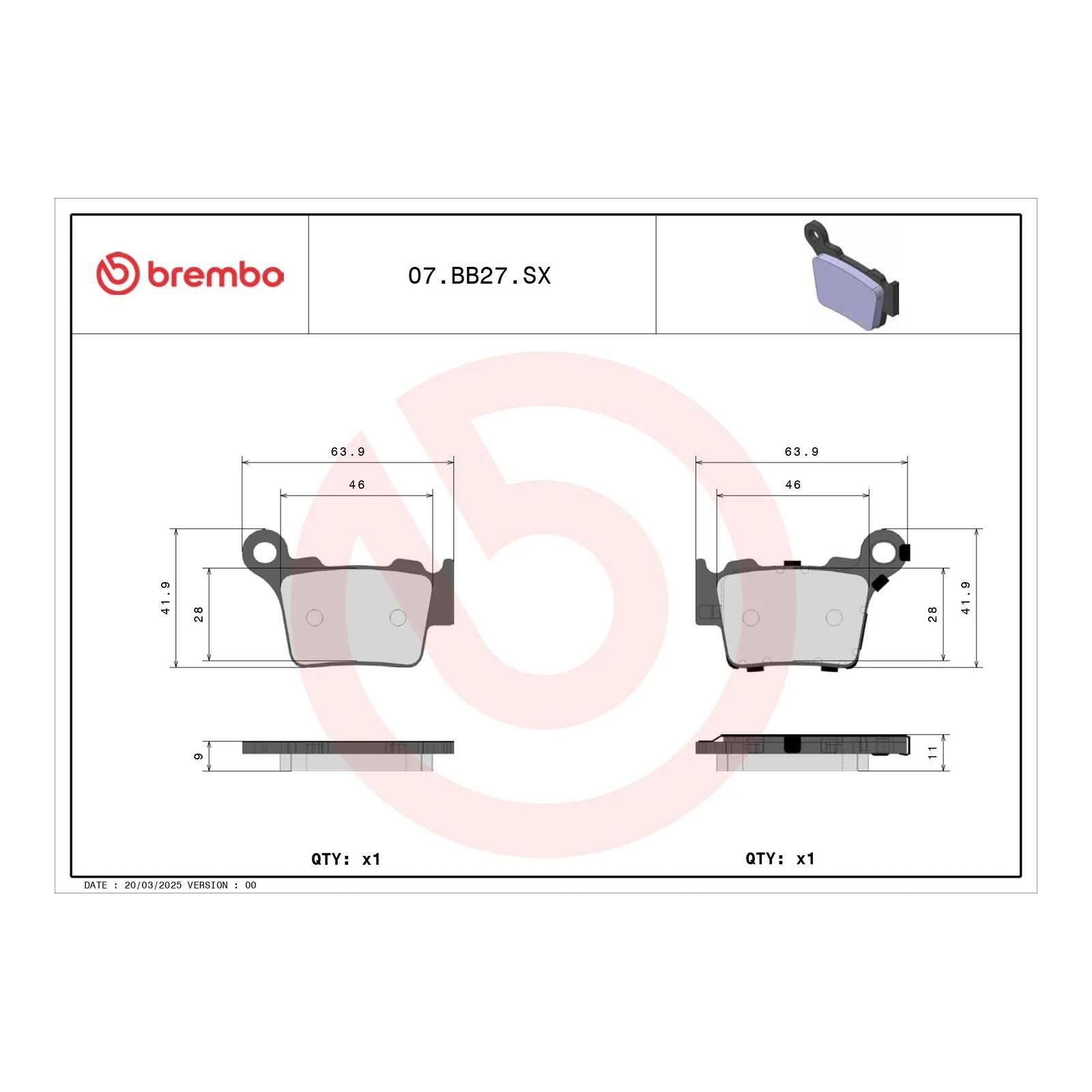 Brembo Upgrade Brake Pad Sinter Rear 07BB27SX