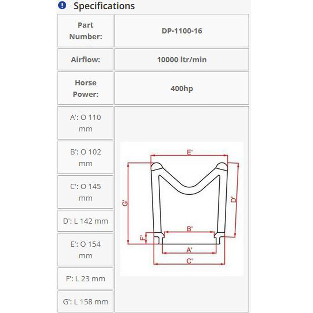 DNA FILTERS DOUBLE CONE 110mm INLET 158mm LENGTH - DP-1100-16