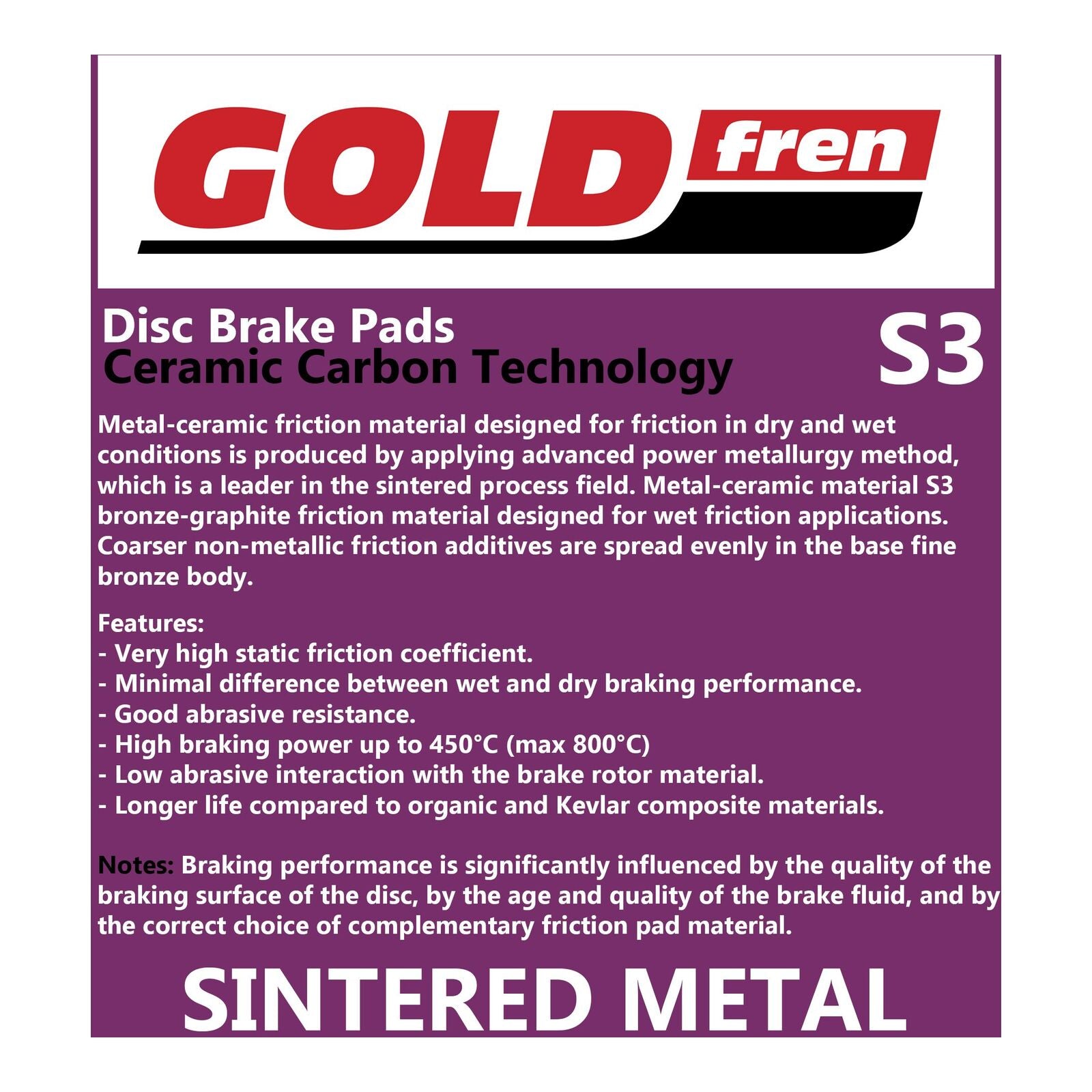 GOLDfren Brake Pads Sintered Sports GF387 - S3