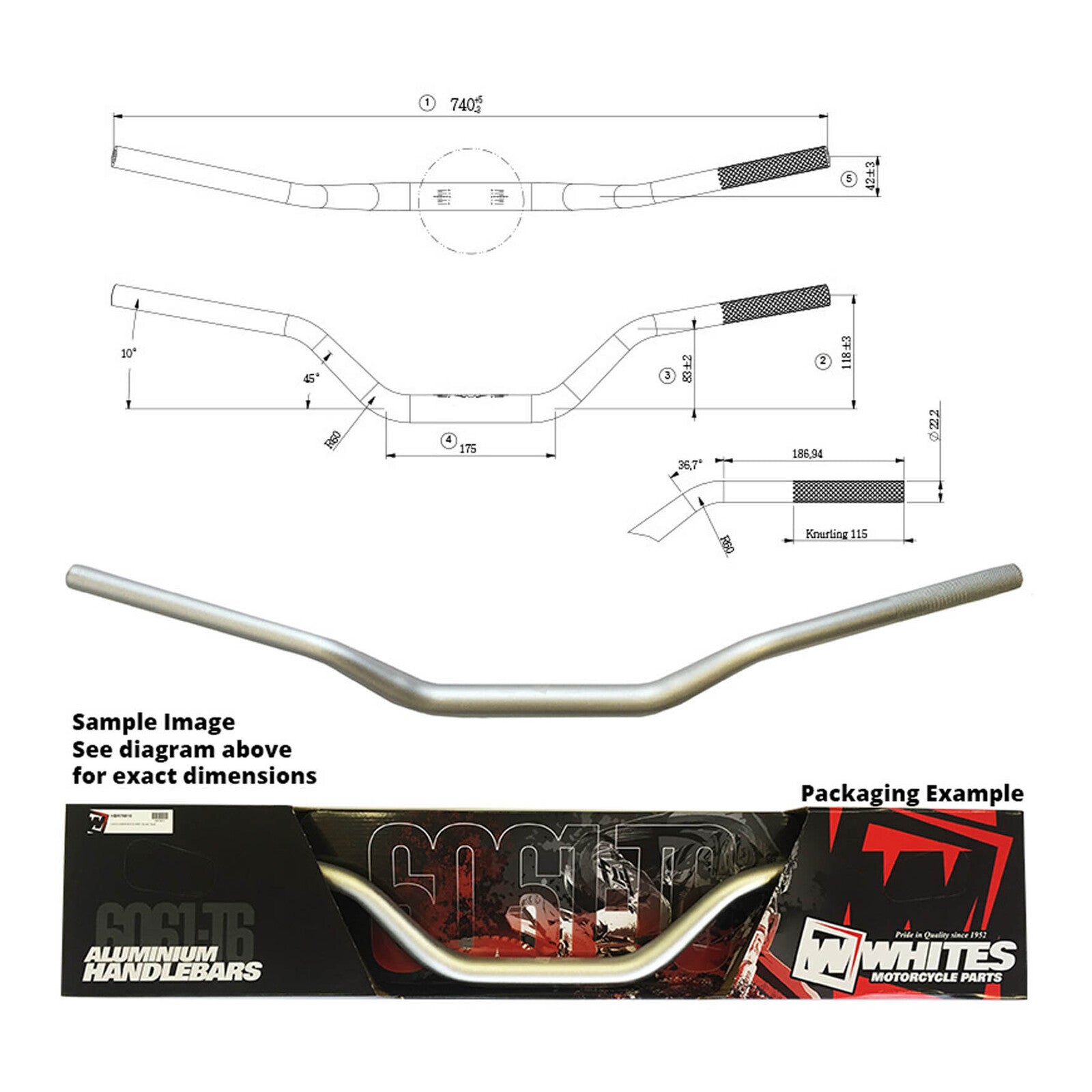 Whites Handlebar Taper AL6061 Silver CR80/85 RM/KX65 YZ85/80