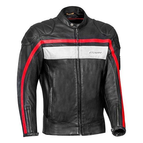 PIONEER LEATHER JACKET - BLACK/WHITE/RED (SM)