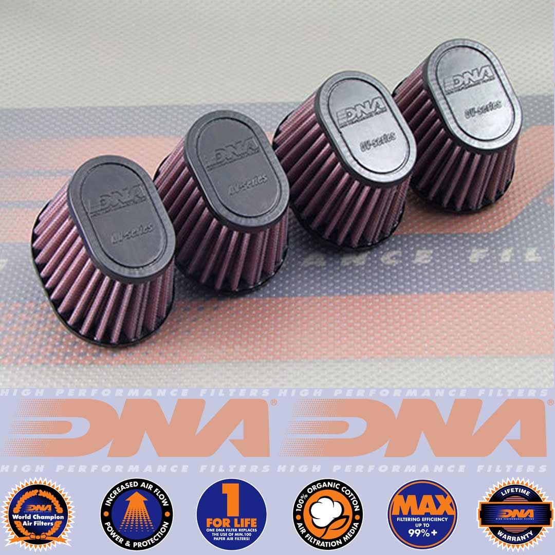 DNA FILTERS RUBBER TOP OVAL CLAMP ON 38mm INLET 68mm LENGTH AIR FILTER x 4 - OV-3804