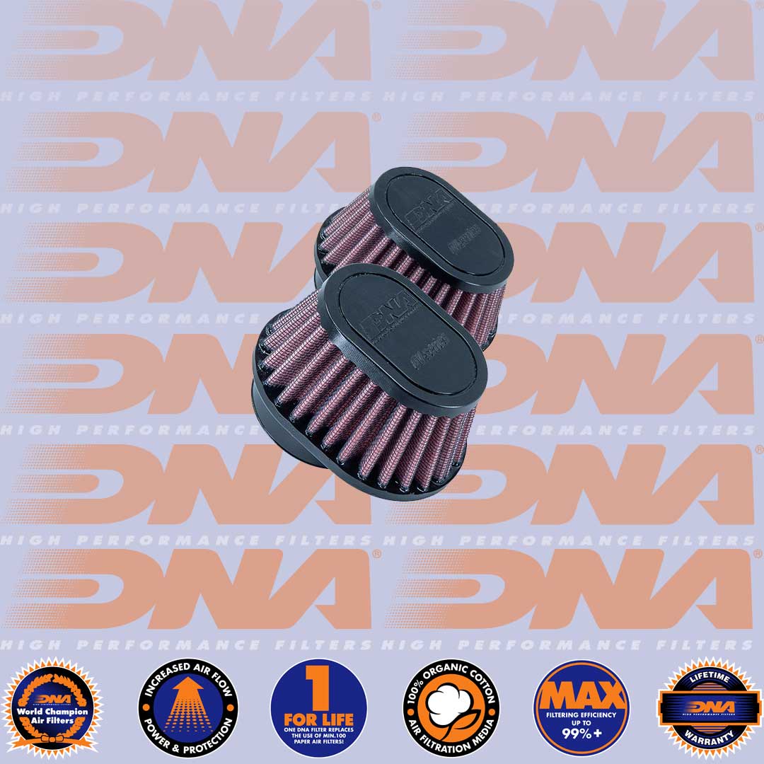 DNA FILTERS RUBBER TOP OVAL CLAMP ON 51mm INLET 50mm LENGTH AIR FILTER x 2 - OV-5102-SHORT