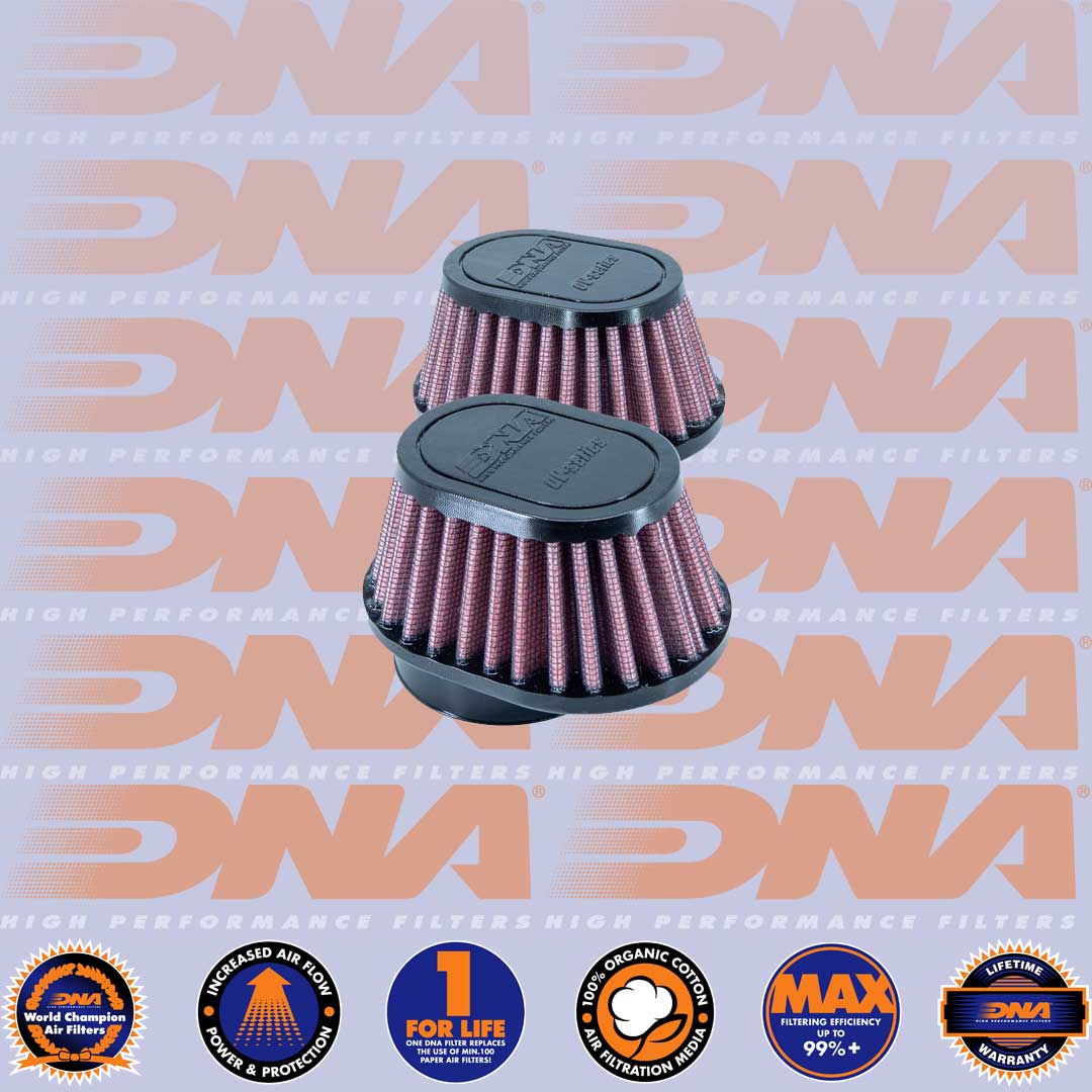 DNA FILTERS RUBBER TOP OVAL CLAMP ON 51mm INLET 50mm LENGTH AIR FILTER x 2 - OV-5102-SHORT