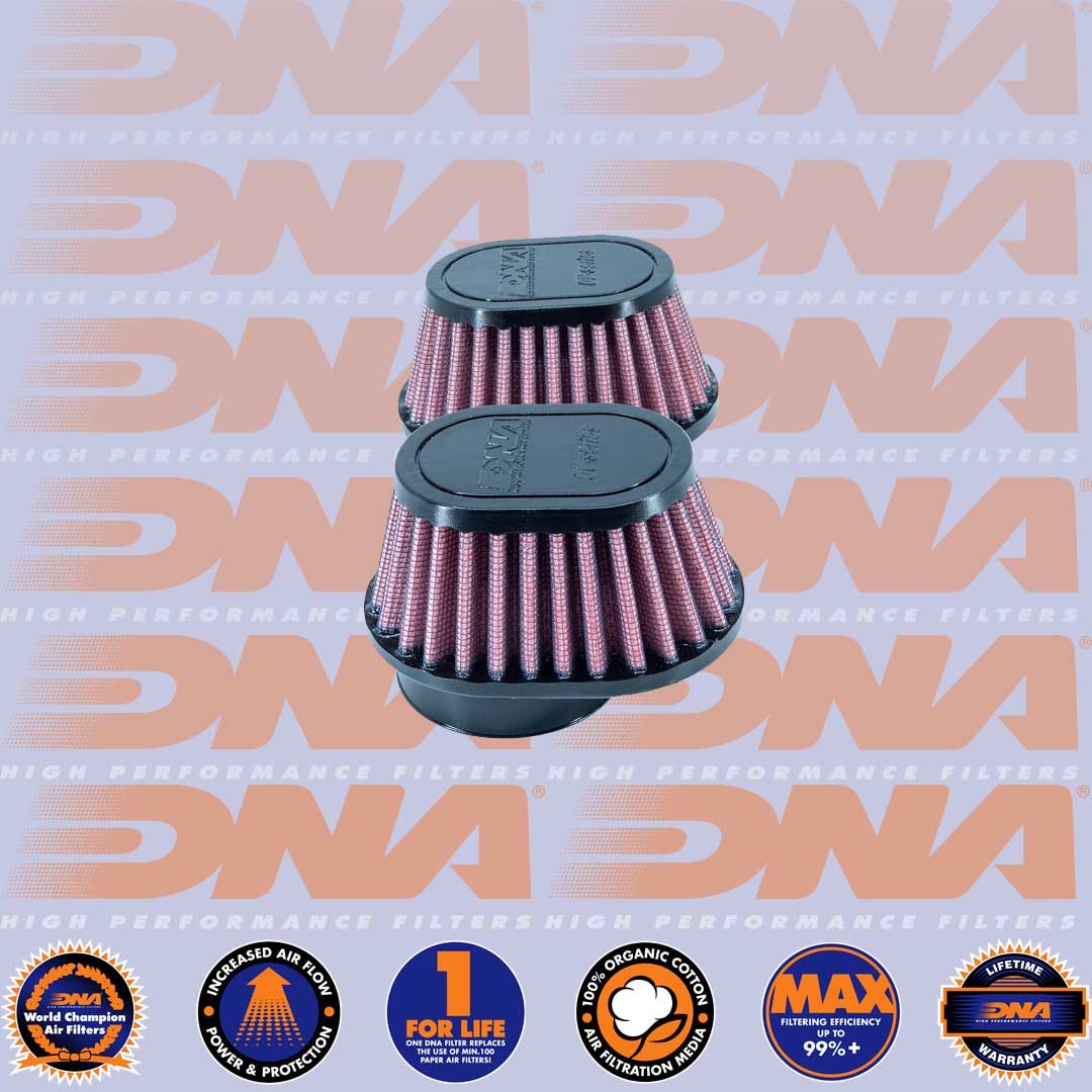 DNA FILTERS RUBBER TOP OVAL CLAMP ON 51mm INLET 50mm LENGTH AIR FILTER x 2 - OV-5102-SHORT