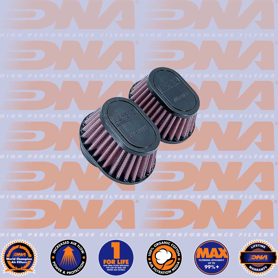 DNA FILTERS RUBBER TOP OVAL CLAMP ON 51mm INLET 50mm LENGTH AIR FILTER x 2 - OV-5402-SHORT