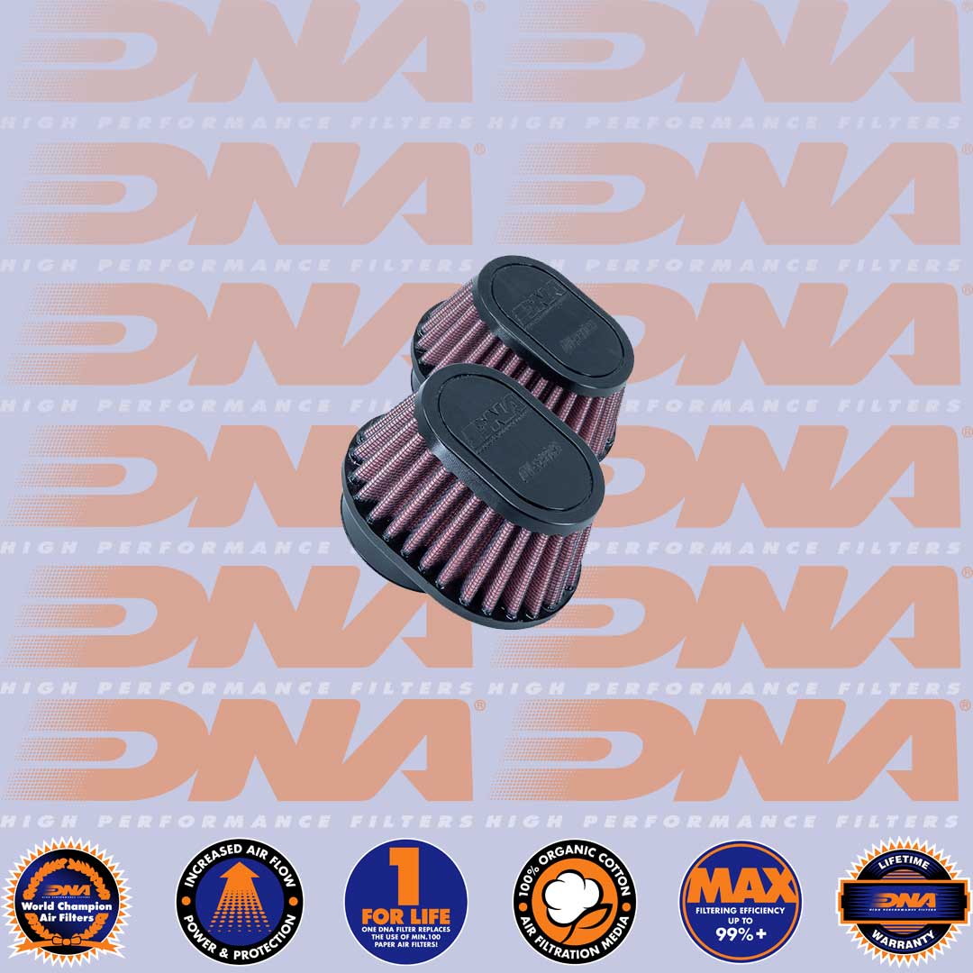 DNA FILTERS RUBBER TOP OVAL CLAMP ON 51mm INLET 50mm LENGTH AIR FILTER x 2 - OV-5402-SHORT