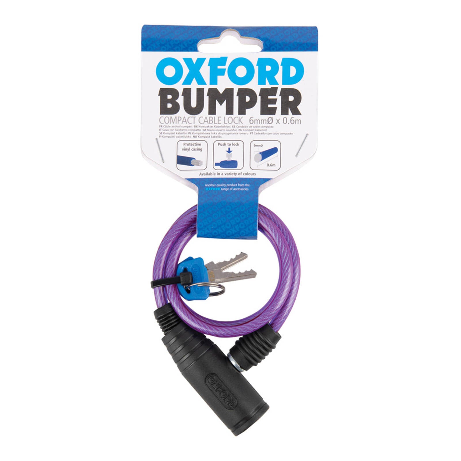Oxford Bumper Cable Lock 6mm X 600mm - Purple