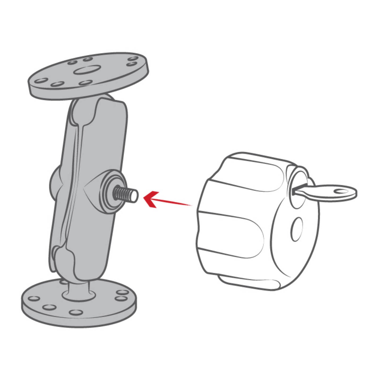 RAM Key Lock Knob with Brass Insert for B Size Socket Arms