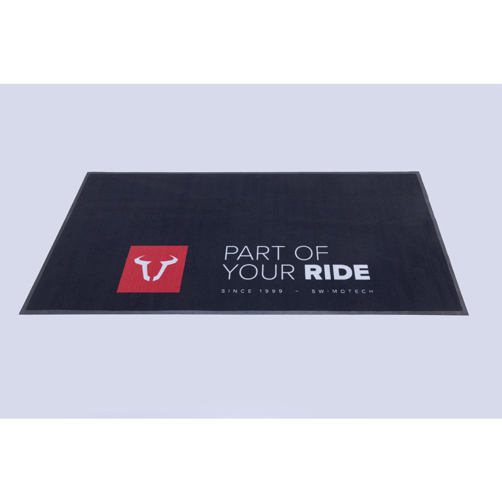 SW-MOTECH bike carpet. 2.0x1.0 m. Rectangular. Black. Imprint white/red. (WER.POS.001.10002)