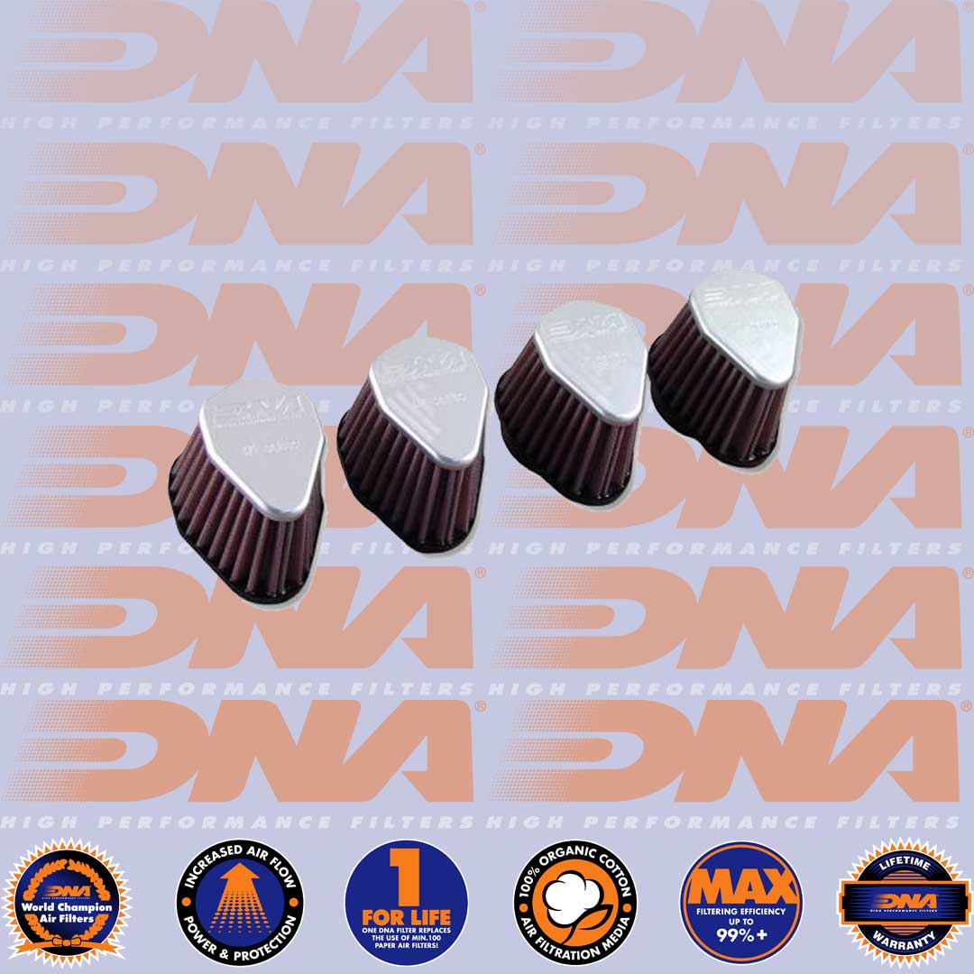 DNA FILTERS CNC TOP HEXAGONAL CLAMP ON 54mm INLET 68mm LENGTH AIR FILTER x 4 - XVA-5404