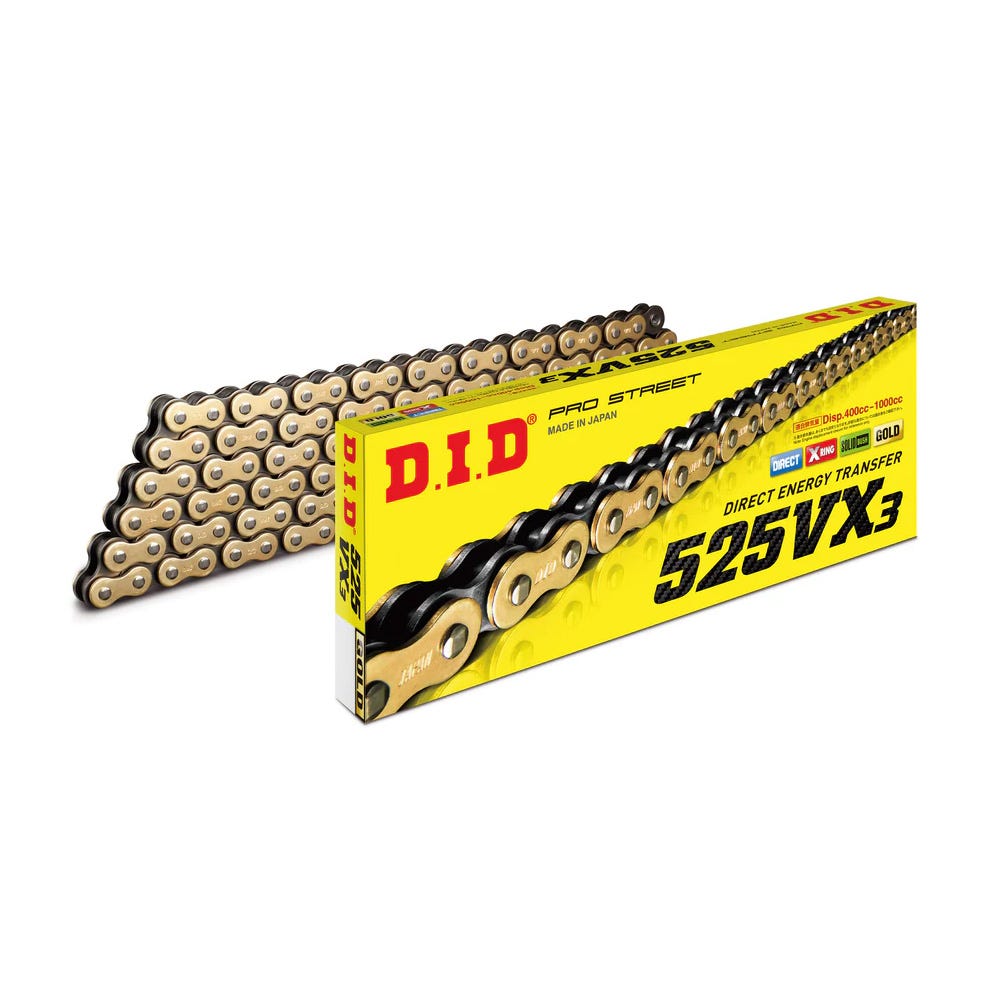 DID #525 VX3 Pro X-Ring 124L ZJ - Rivet GOLD