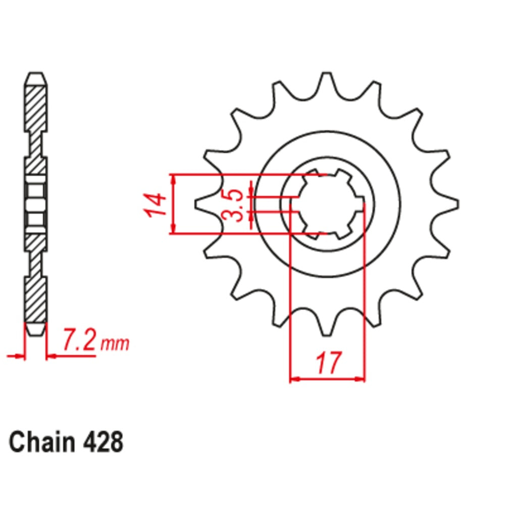 14T Kawasaki KLX140 Front Spkt (1501)