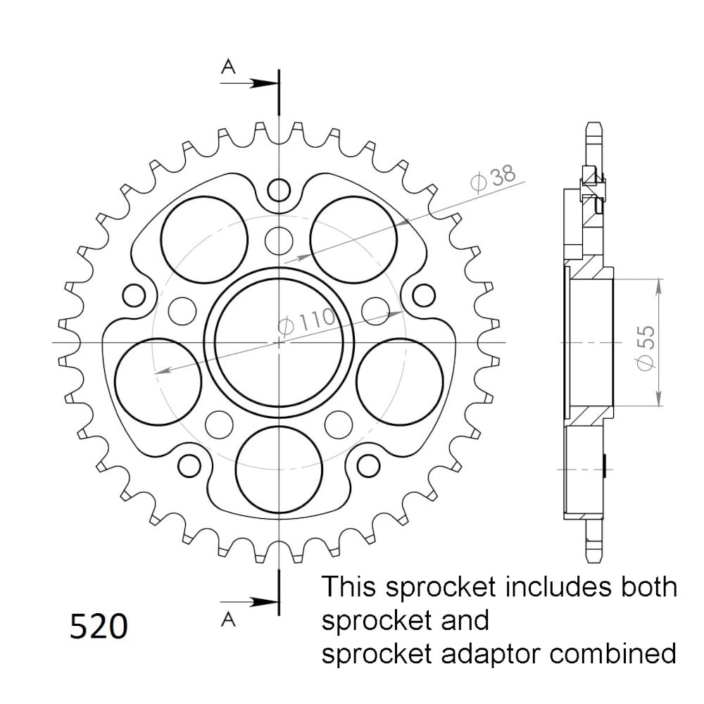38T Stealth Supersprox Ducati Rear Sprocket (736) Red