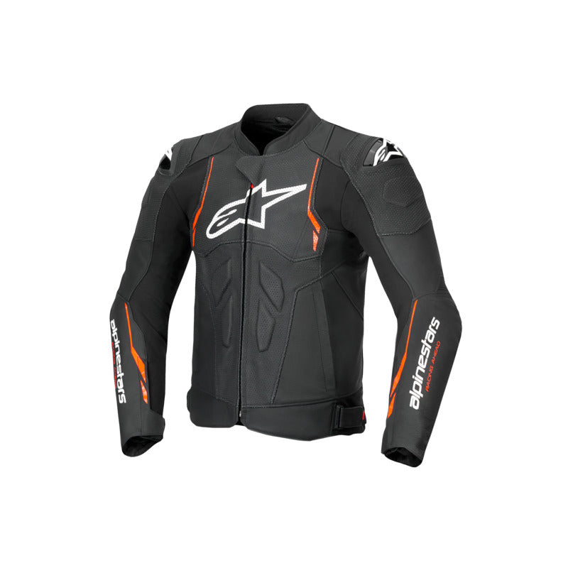 DUSK AIRFLOW LEATHER JACKET BLACK FLURO-RED