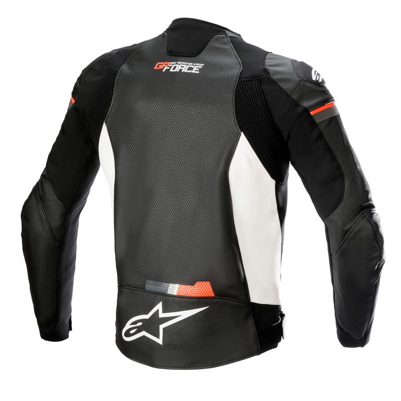 GP FORCE LEATHER JACKET AIRFLOW BLACK WHITE FLURO-RED