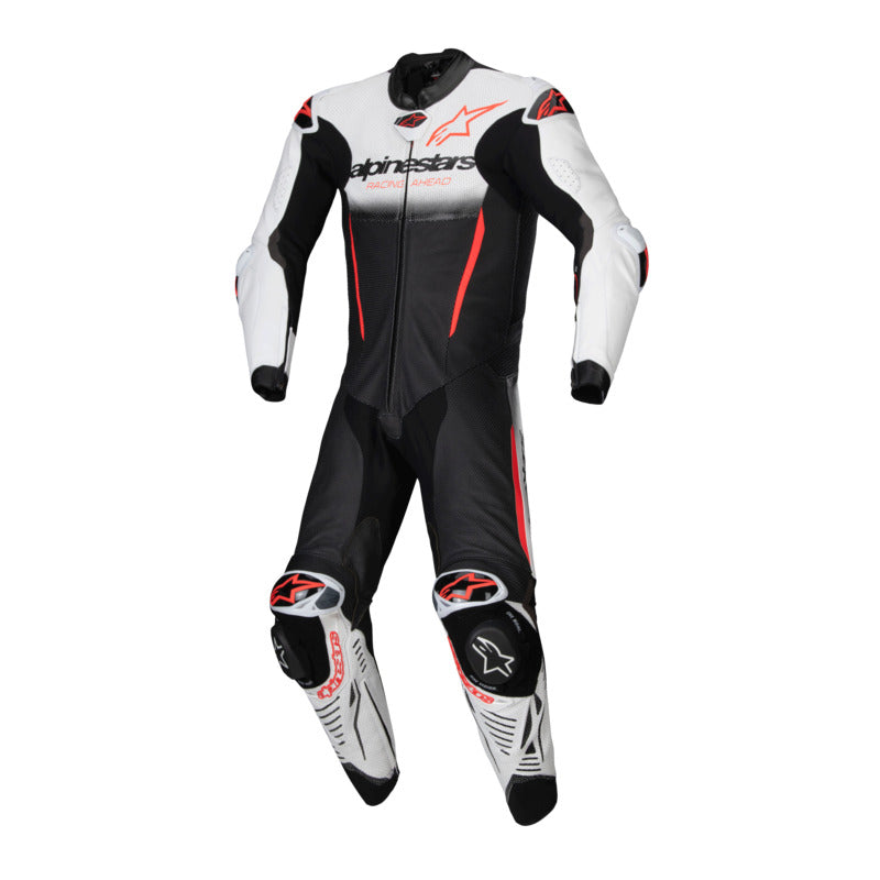 GPR7 1PC LEATHER SUIT TA 7X ZIP WHITE BLACK FLURO-RED