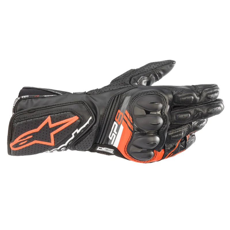 SP8 V3 LEATHER GLOVE BLACK FLURO-RED