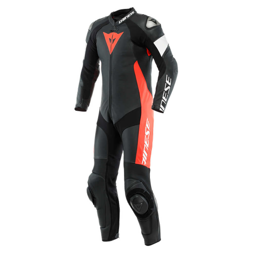 Dainese Tosa 1 Piece Racing Suit - Perforated - BLK/FLU-RED/WHT