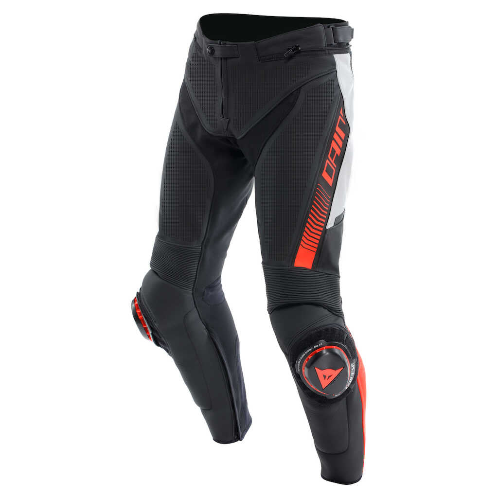 Dainese Super Speed Leather Pants - Perforated - BLK/WHT/FLU-RED