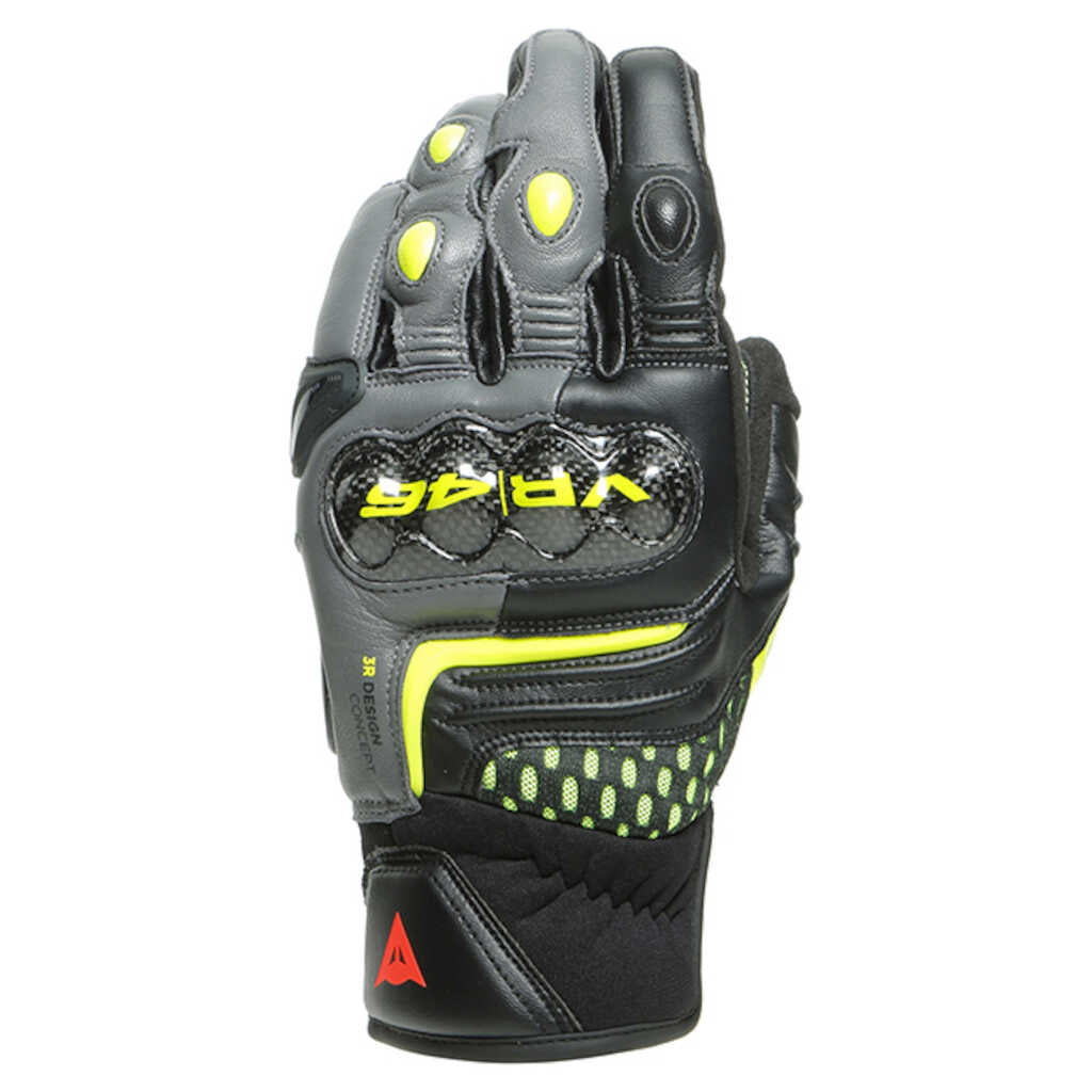 Dainese VR46 Sector Leather Gloves - Short Cuff - BK/ANTH/FLU-YEL