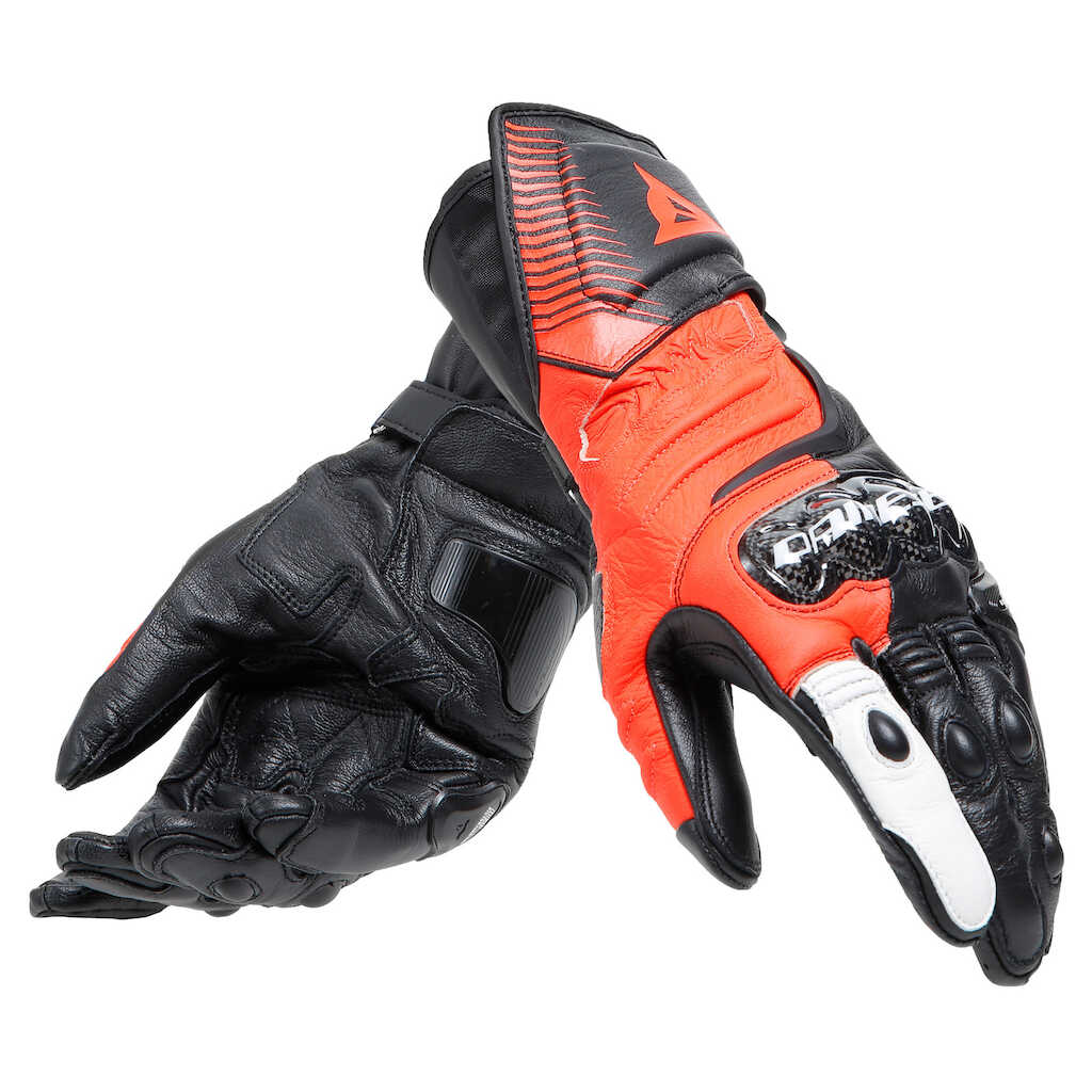 Dainese Carbon 4 Leather Gloves - Long Cuff - BLK/FLU-RED/WHT