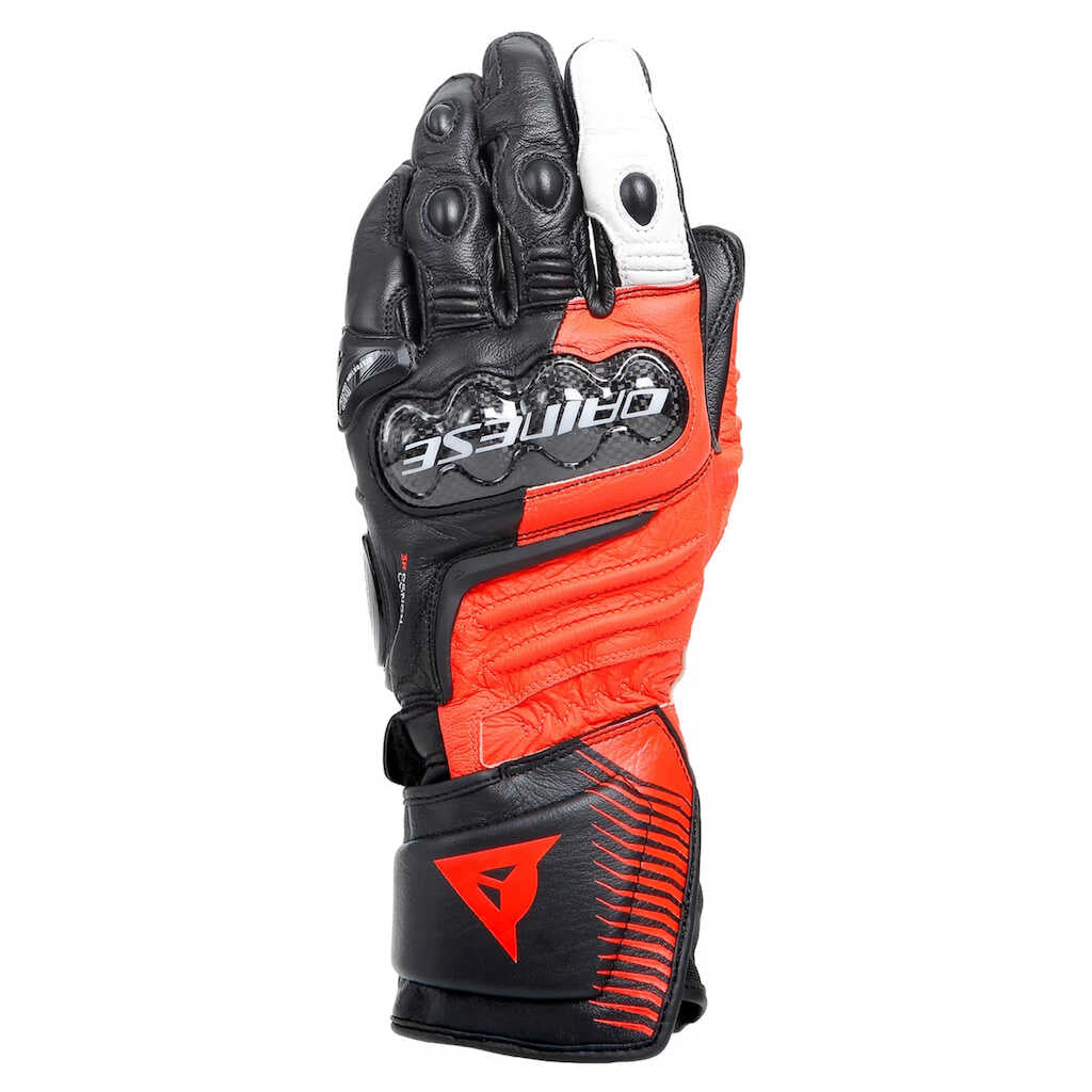 Dainese Carbon 4 Leather Gloves - Long Cuff - BLK/FLU-RED/WHT