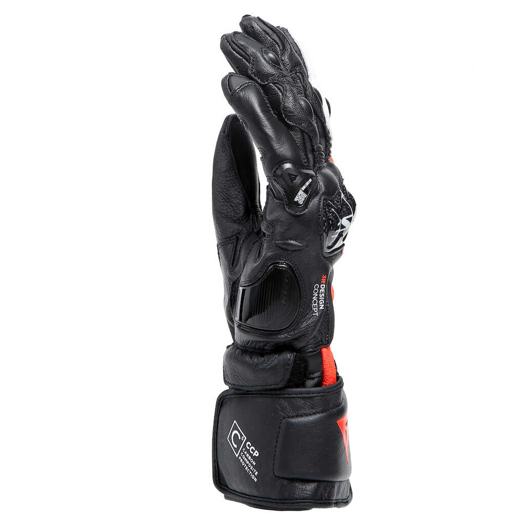 Dainese Carbon 4 Leather Gloves - Long Cuff - BLK/FLU-RED/WHT