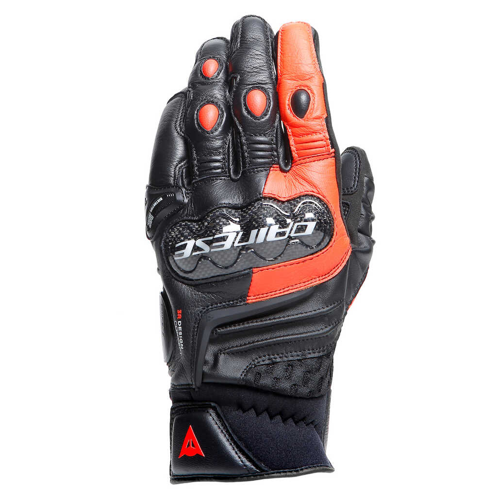 Dainese Carbon 4 Leather Gloves - Short Cuff - BLACK/FLUO-RED