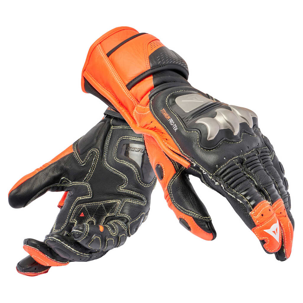 Dainese Full Metal 7 Leather Gloves - BLACK/RED-FLUO