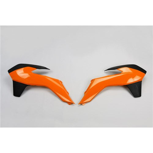 /UFO KTM RADIATOR SHROUDS SX/SXF SNR 2014 (OEM COLOUR ORG/BLK)